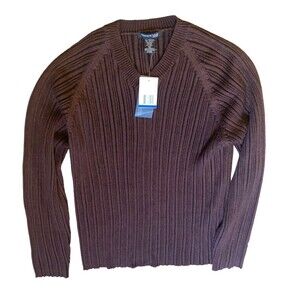 NWT sweater Kenneth Cole pull over XL v neck chunky cable knit wool blend preppy